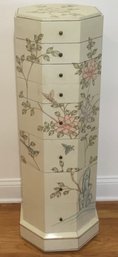 8 Drawer Asian Octagonal Pedestal, Hand Painted Bird & Flower Design.