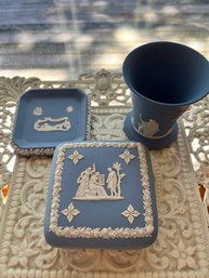 Wedgewood Jasper Blue, Trinket Box, Open Dish, Vase