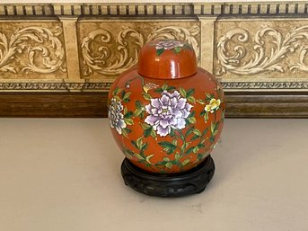 Chinese Jar On Wood Stand