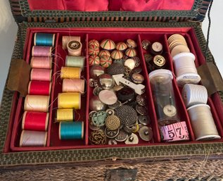 Vintage Sewing Basket And Its Contents