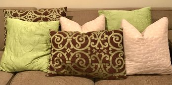 Set Of 6 Decorative Pillows With Lime Green Accents