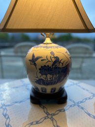 Porcelain Blue Floral Table Lamp With Black Base