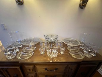 Clear Glass Lot Of Tableware With Extra Dishes