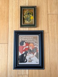 Lot Of (2) French / Parisian Framed Cat Prints