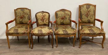 Beautiful Group Of Paisley Upholstered Carved Wood Arm Chairs