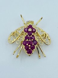Stunning 14k Yellow Gold Multi Stone Ruby & Diamond Bumble Bee Pendant / Pin