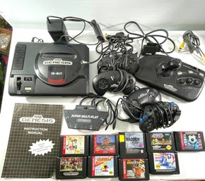 Sega Genesis Model 1 With Two Controllers And Lots Of Games - Madden -pacman - Hockey -soccer