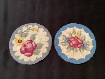 Two Vintage Wool Needlepoint Floral Mats Pretty!