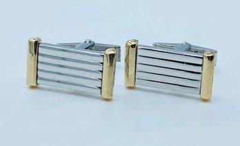 Handsome Sterling Silver & 14k Yellow Gold Signed Cufflinks