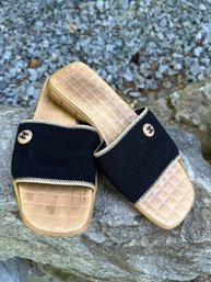 Chanel Black/beige Fabric Slides