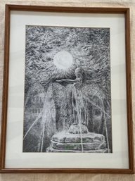 Black And White Print Of Statue Signed Zackery '99 Cole Art Center 14x20 Matted Framed