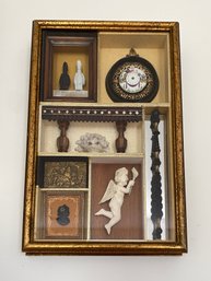 One Of A Kind Shadow Box Antique Porcelain Clock Face Hand Painted 9.5x1.5x14.5 Unusual Display Handsome