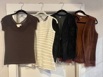 Lot Of Four Tank Tops And Leather Vests, Including Halston Heritage And Michael Kors