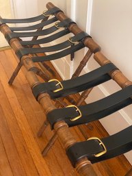 Pair Ralph Lauren Style Bamboo & Leather Belt Luggage Racks  (2 Of 2)