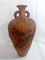 Vintage Large Red Asian Vase With Serpent Motif