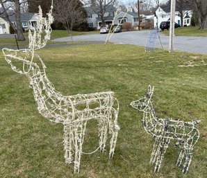 Two Vintage Grapevine Lighted Deer-Reindeer Lawn Ornaments Christmas   Bags Of Lights, Cord, Metal Stakes
