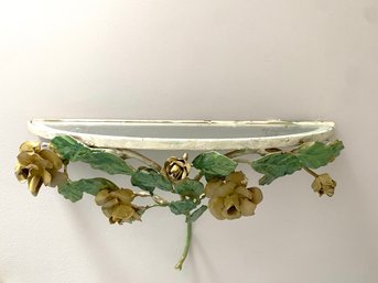 Charming Vintage Glass Top Wall Shelf With Rose Motif