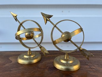 Two Vintage Brass Globe Bookends