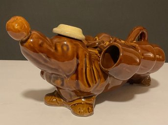 Vintage French Dachshund, Hot Dog Ceramic Decanter & 6 Cups