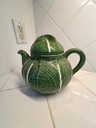 Majolica Teapot, Cabbage Pattern, Very Good Condition