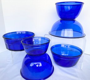Cobalt Blue Mixed Bowls Lot: Anchor Hocking, Pyrex, Arcoroc France