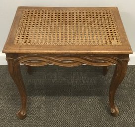 Antique Carved Caned Stool, Table (A) Label & Writing.