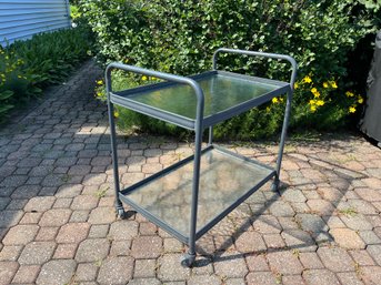 Metal & Glass Cart On Wheels, 30.5x18.75x30.5in