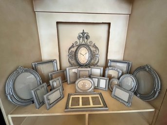 Quartz Clock, Old World Style Frames, And Shapes, Silver Tone