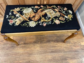 Vintage Needlepoint French Piano Bench