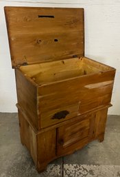 19th Century Pine Lift Top Commode With Carved Walnut Pull