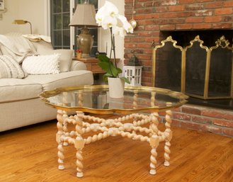 Fabulous Scalloped Brass, Glass And Barley Twist Frame Cocktail Table