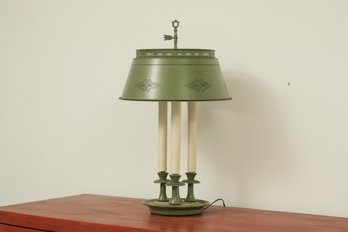 Green Painted Tole Table Lamp With Three Lights