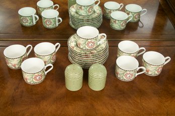 Oneida Teacups And Saucers And Two Ceramic Salt And Pepper Shakers