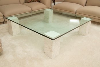 Contemporary Stone Glass Top Cocktail Table