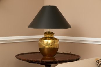 Hammered Brass Urn Form Table Lamp With Black Paper Shade