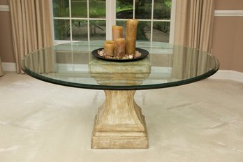 Great  Glass And Composite Pedestal Dining Table