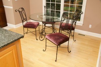 Scrolled Wrought Iron Table And Four Chairs