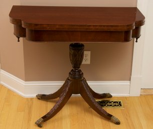 Phenomenol Carved Mahogany Flip Top Extending Console On Brass Claw Casters