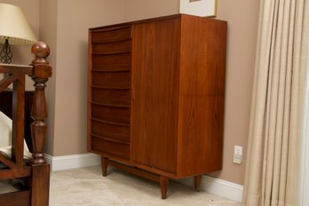 MCM DANISH TEAK CHEST BY SVEND AAGE MADSEN FOR FALSTER MOBELFABRIK With Tamborine Doors