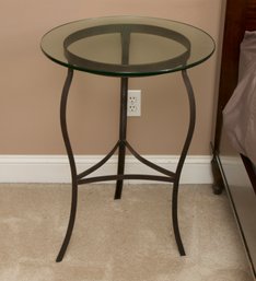 Pair Of Wrought Iron Glass Top End Tables