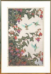 Japanese Wood Block Print, Toshi Yoshida (Japanese 1911-1995) Hummingbird And Fuchsia