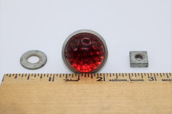 Vintage Red Glass Car Bicycle License Plate Reflector    Aluminum Back  1 Inch