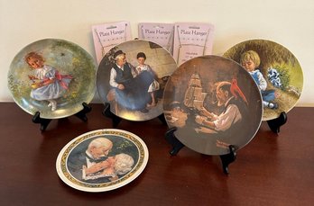 Set Of Five Norman Rockwell Collector Plates And Plate Hangers