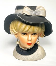 Napcoware Lady Head Vase With Faux Pearl Earrings And Necklace