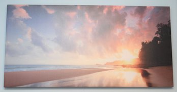 Serene Stretched Canvas Sunset Beach Scene