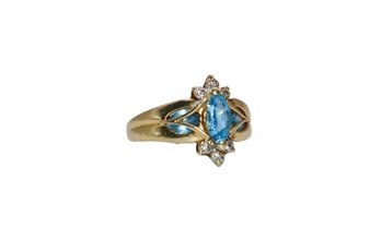 Antique Setting Ring 14k Yellow Gold W/ 3 Gorgeous Blue Stones And 6 Tiny Diamonds Size 8 3.81 Grams