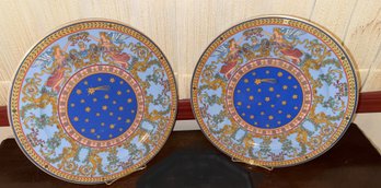 Two 12' Rosenthal Versace Limited Edition Collectible & Decorative Plates W/ Stands '1997 Christmas W/ Versace