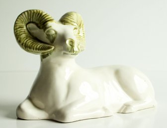 Vintage Mid Century Modern Glazed Ceramic Pottery Ram Sculpture