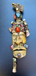 Eclectic Ceramic And Stone Tribal Figurine With Eagle Head