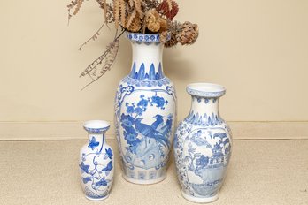 A Trio Of Lovely Blue And White Vases